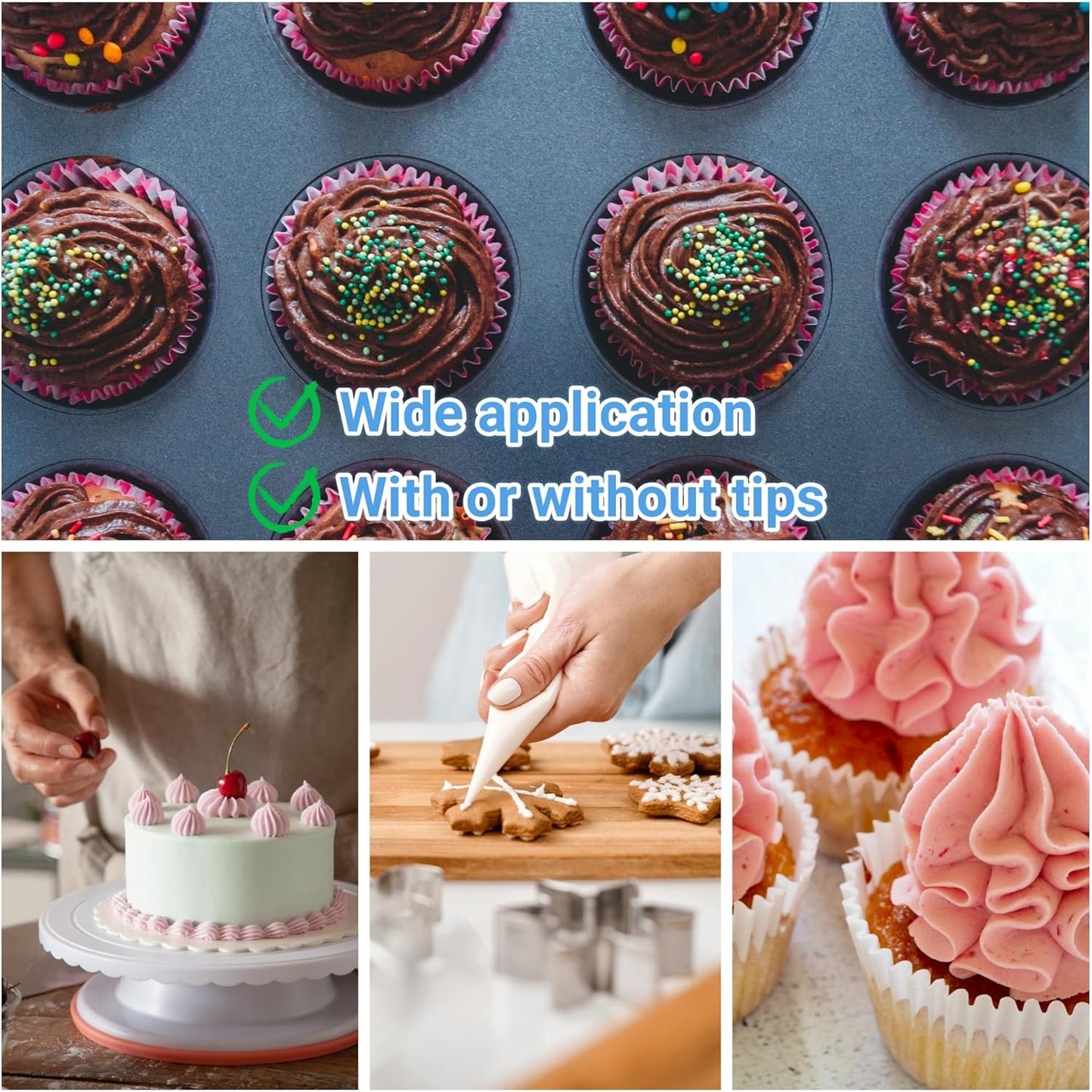 19 Inch Extra Large Piping Bags 100 Pack - Disposable Pastry Bags - Thick Anti-Burst Pastry Icing Frosting Piping Bags For Decorating Cupcakes Cakes Cookies (Extra Large 19 Inch-100 Pack)