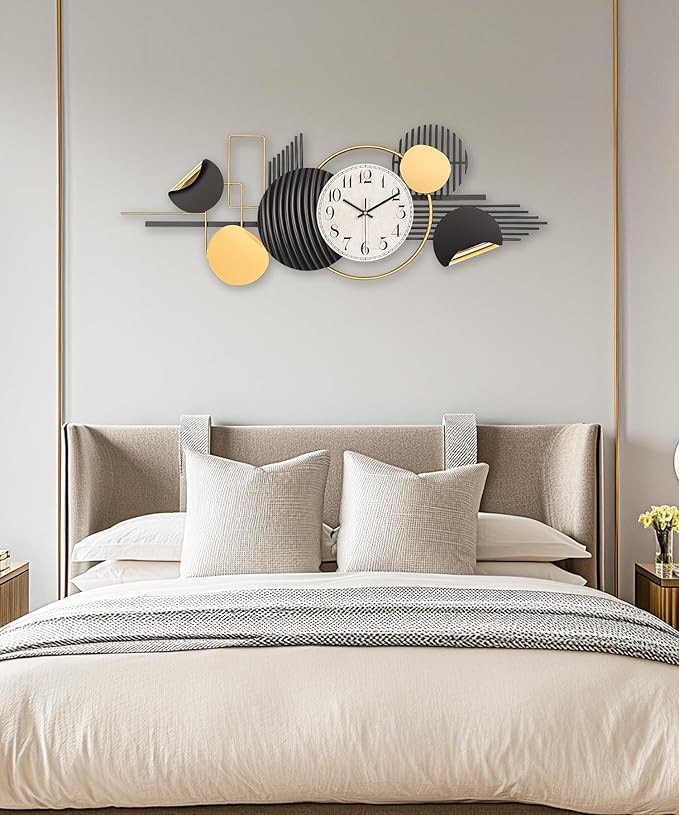 Large Wall Clock, Modern Silent Non-Ticking Metal Wall Art Wall Clocks Battery - Image 5