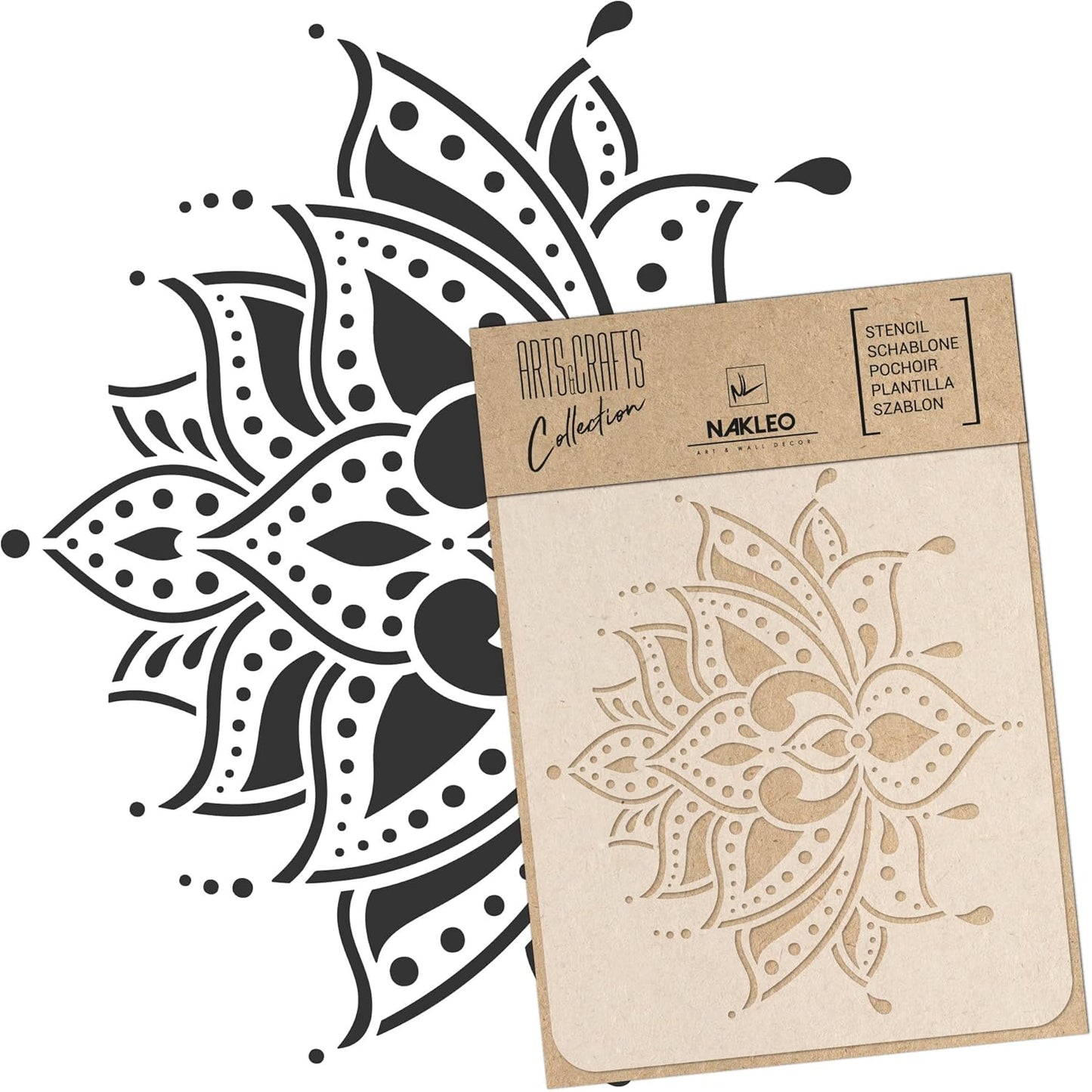 NAKLEO Painting Stencil for Crafts A3 11.8” x 16.5”, Indian Lotus Flower Pattern, Reusable Plastic DIY & Scrapbooking Drawing Template, Decoupage Art Home Decor, Wall Wood Fabric Furniture
