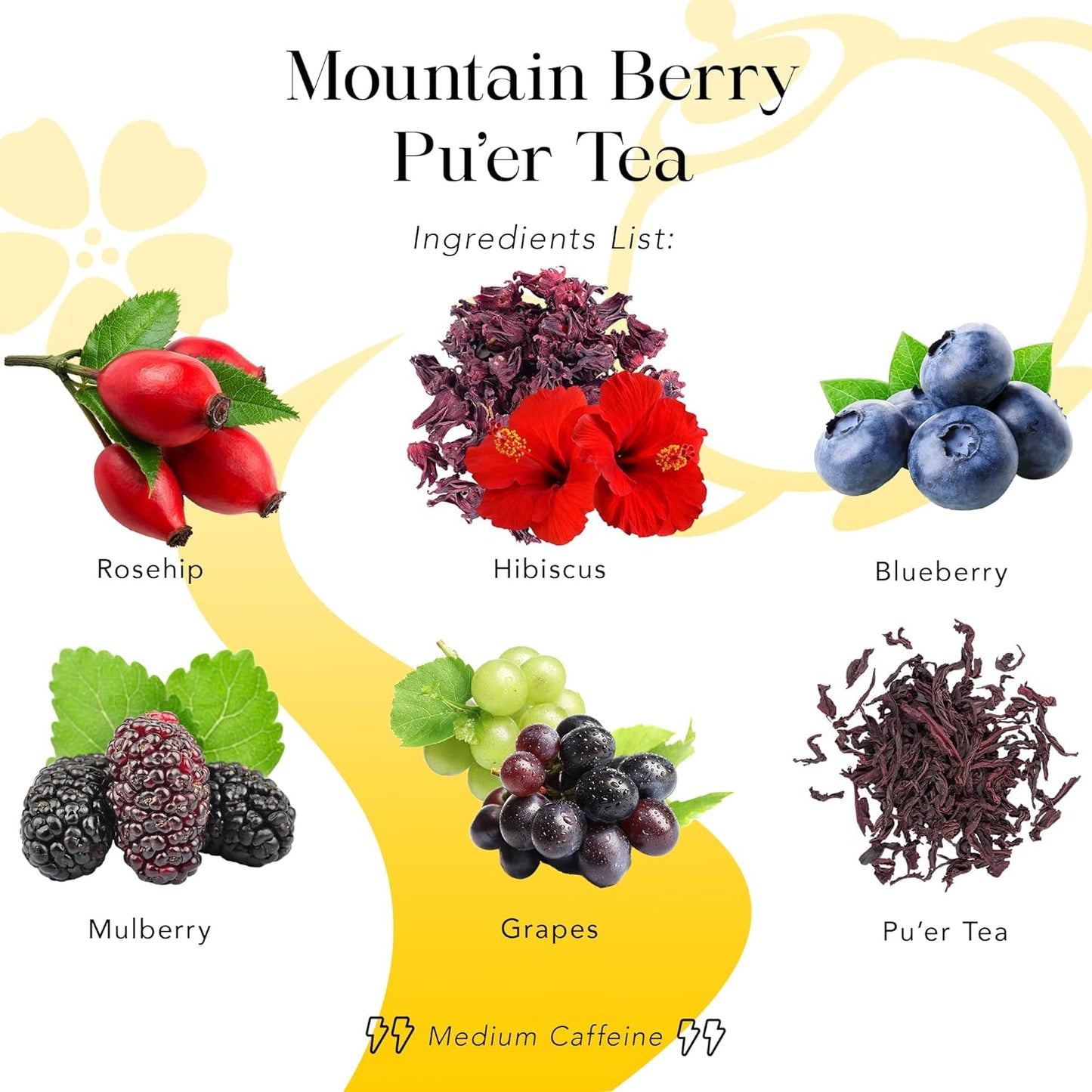 MyRoyalte Mountain Berry Puerh Tea Organic - Hibiscus Tea Loose Leaf Tea With Blueberries Grapes Mullberries - Pu'er tea Rosehip Tea - Organic Herbal Tea Chinese Tea Gift Idea for Tea Lovers - 3 oz