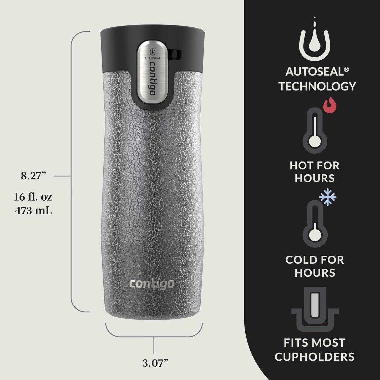 Contigo AUTOSEAL West Loop Vacuum-Insulated Stainless Steel Travel Mug with Easy-Clean Lid 16 oz Crystal Sake