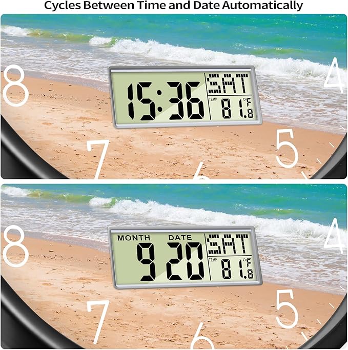 14" Silent Non-Ticking Modern Coastal Beach Wall Clock, Battery Operated Analog - Image 3