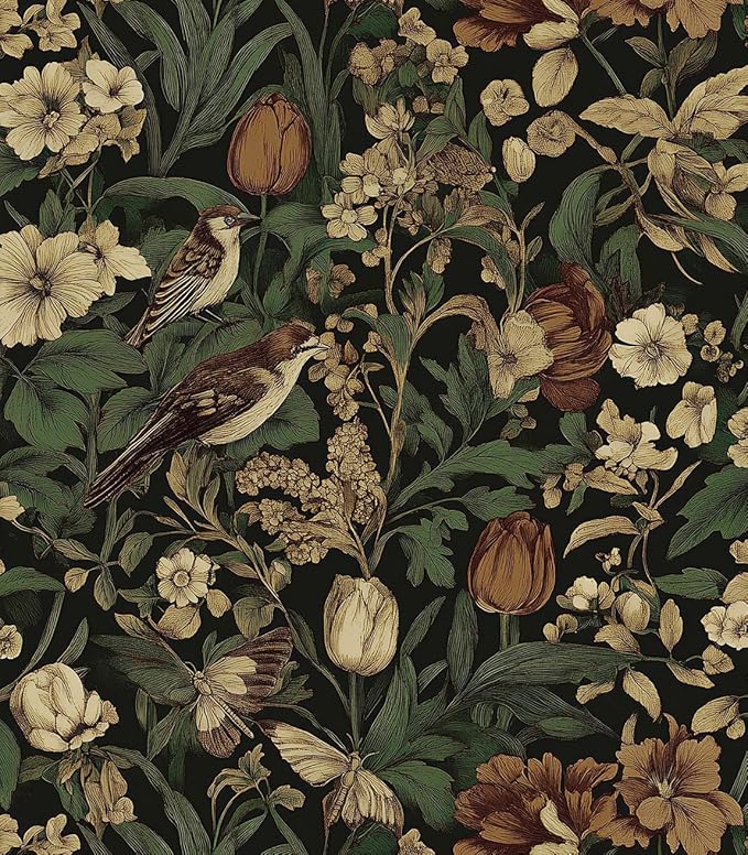 Erfoni 17.3" x197" Retro Floral and Bird Contact Paper Vintage Peel and Stick by Erfoni