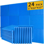 Blue Acoustic Panels 24 Pack 1 x 12x 12 Inches Sound Proof Foam by Saiqiang