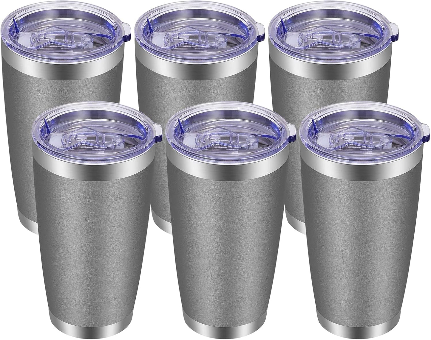 VEGOND 20oz Tumbler with Lid and Straw Stainless Steel Tumbler Cup Bulk Vacuum Insulated Double Wall Travel Coffee Mug Powder Coated Coffee Cup(Grey 6 Pack