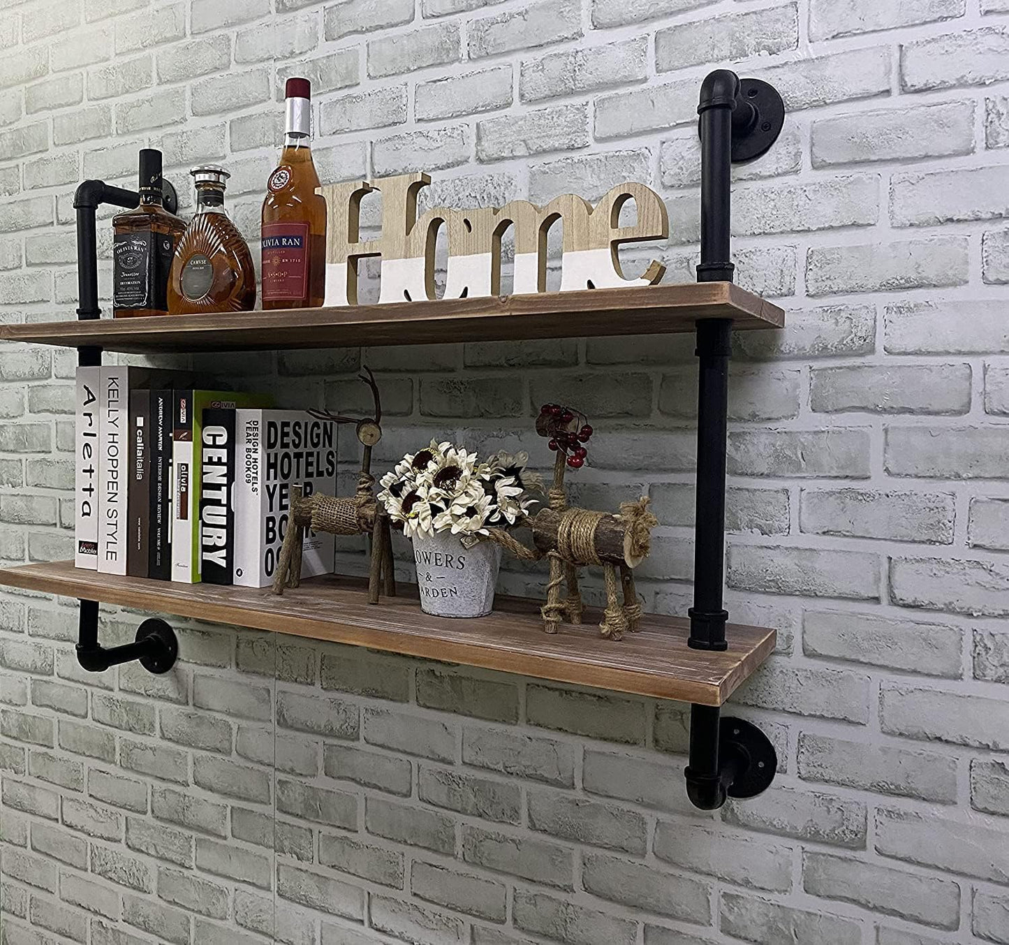 Pipe Shelves Industrial Pipe Shelving Shelves Real Wood Industrial Floating Pipe Shelves with Wood Planks 36 inch Wall Shelves Rustic Hanging Bookshelf Farmhouse Kitchen Bar Shelving