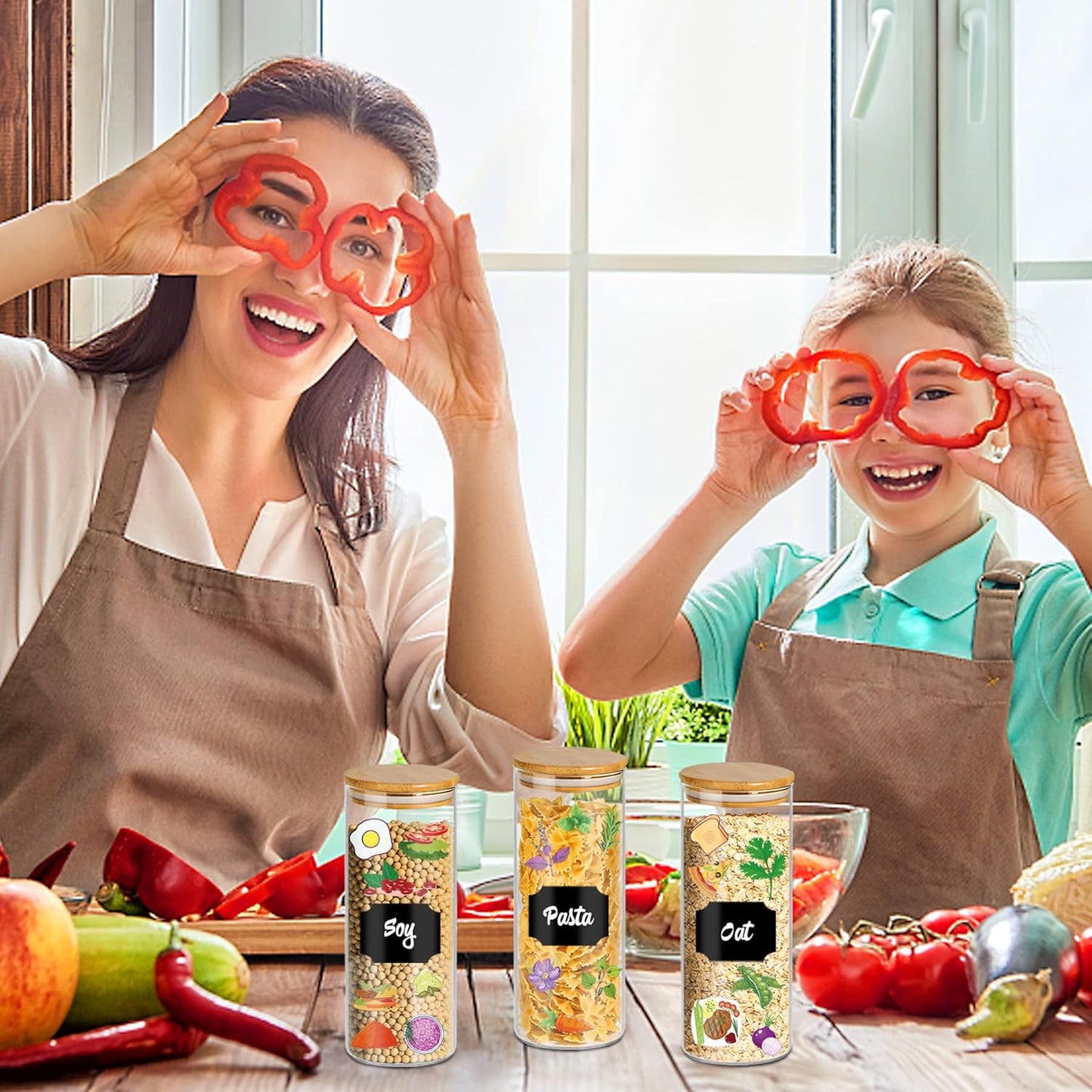 16 oz 20 pcs Glass Jars with Bamboo Lids, Stackable Clear Food Storage Jars, Airtight Kichen Glass Pantry Storage Containers with Lids for Rice, Candy, Sugar, Flour, Nuts, Cookie, Spice