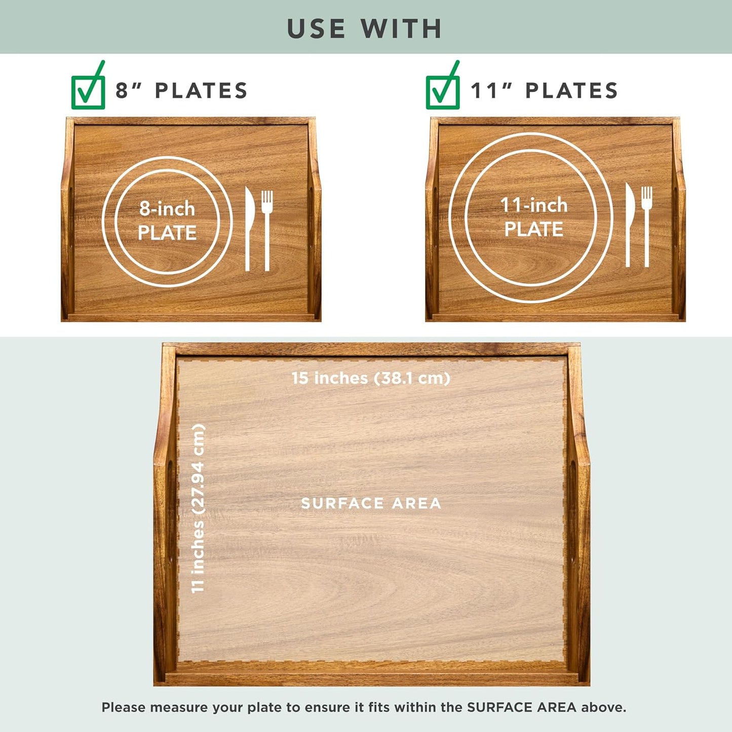 ROSSIE HOME Acacia Wood Bed Tray, Lap Desk - Set of Two - with Hyacinth Storage Basket - Natural - Fits up to 15.6 Inch Laptops - Style No. 70106