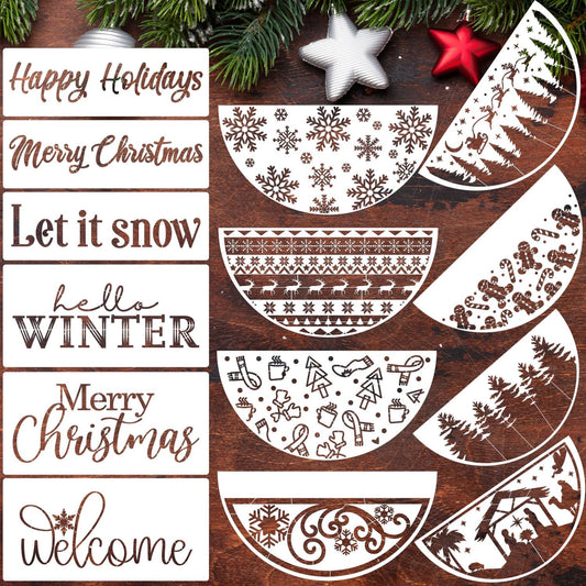 Christmas Stencils 12” Large Christmas Stencils for Crafts Reusable Christmas Stencil Holiday Drawing Templates for Door Hanger Porch Wreath Doormat Window Glass Decor(XMS Half R Stencil 03-14p)