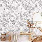 Froluya Black and Cream White Floral Wallpaper Peel and Stick Wallpaper - Image 5