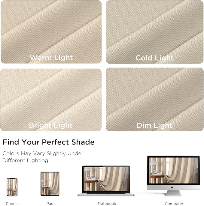 CUCRAF Light Beige Blackout Curtains 63 inch Length 2 Panels Set, Rod Pocket - Image 4