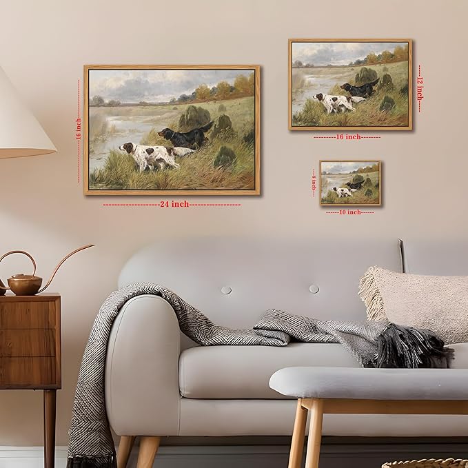 Floating Framed Vintage Hunting Dog Wall Art, Classic Countryside Landscape - Image 3