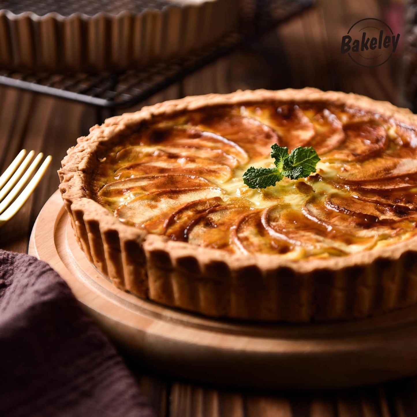 8-Inch Non-Stick Round Tart Pan with Removable Loose Bottom, Quiche Pan for Oven Baking (Champagne Gold)