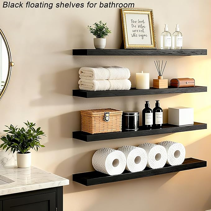 ROGMARS Black Floating Shelves for Wall 36 inch, Rustic Solid Wood Farmhouse - Image 5
