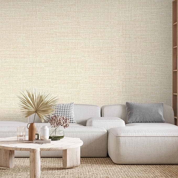 Beige Grasscloth Peel and Stick Wallpaper 17.3"x160" Faux Linen Textured - Image 6