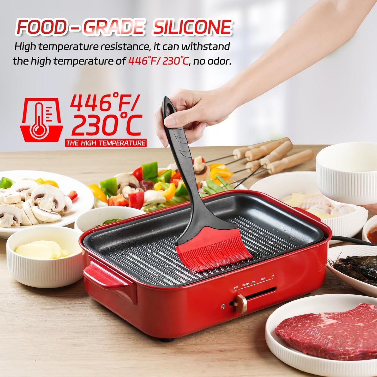 Large Silicone Basting Pastry Brush - Silicone Basting Brush for Grilling,Heat Resistant Brushes Spread Oil Butter Sauce for Cooking Baking BBQ,3.95inch Extra Wide Grill Basting Brush（Red 2）