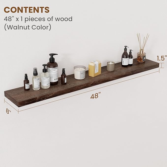 Floating Shelves for Wall Decor, 8 Inch Deep Rustic Solid Elm Wood Floating - Image 2