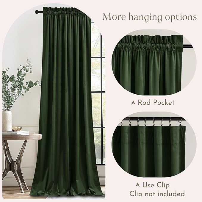 NICETOWN Olive Green 90 inch Long Velvet Curtains - Image 3