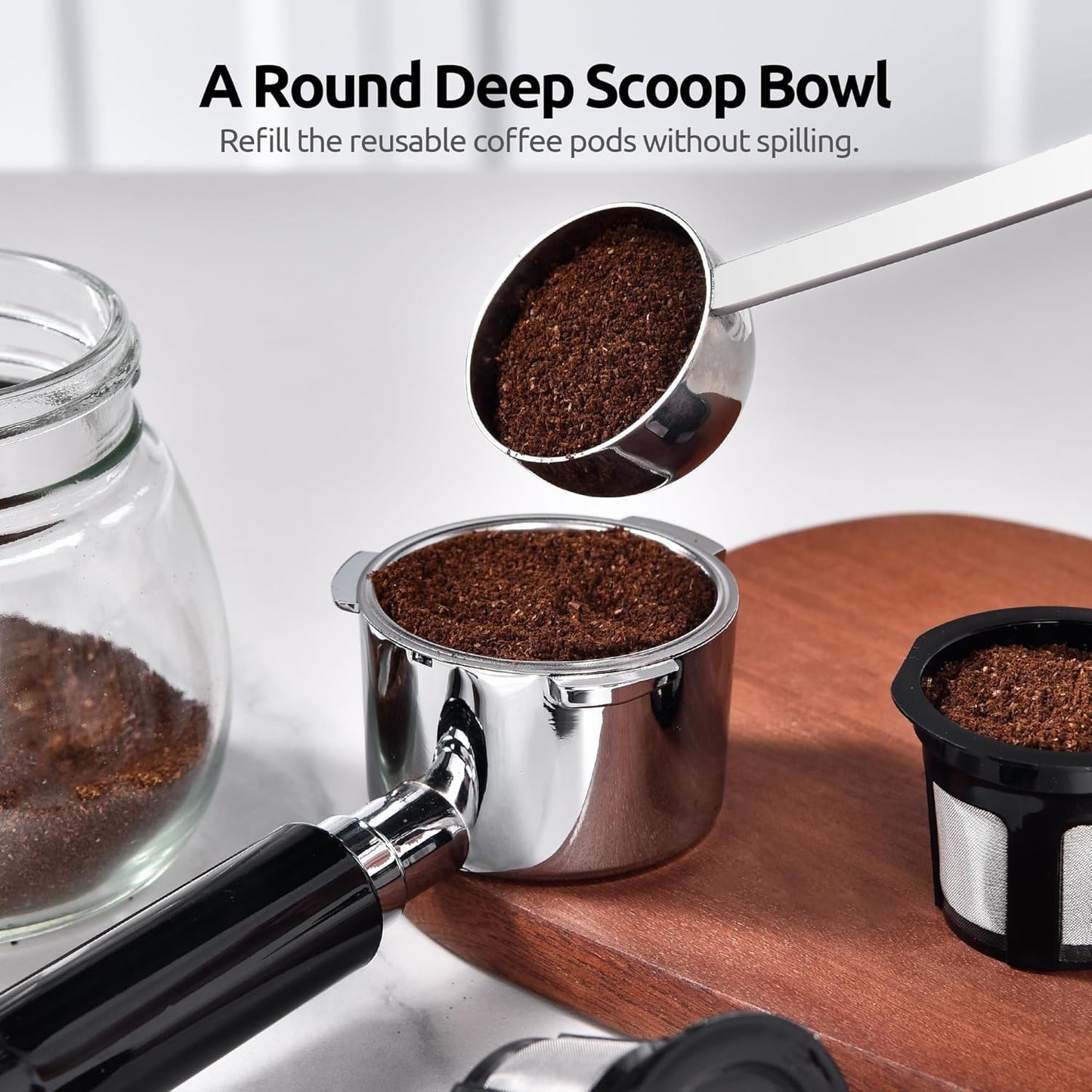 U-Taste Coffee Scoop 1&2 Tablespoon: 18/8 Stainless Steel Measuring Scooper for Ground Coffee, Bean, Powder, Espresso, 8.5in Long Handle Metal Meaure Spoon for Canister, Jar (1&2Tbsp/15&30ml, Silver)