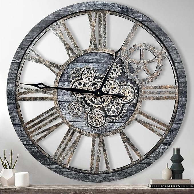 B-Style Large Wall Clock 18 Inch Moving Gear Oversized Vintage Farmhouse Rustic by TheB-StyleTB