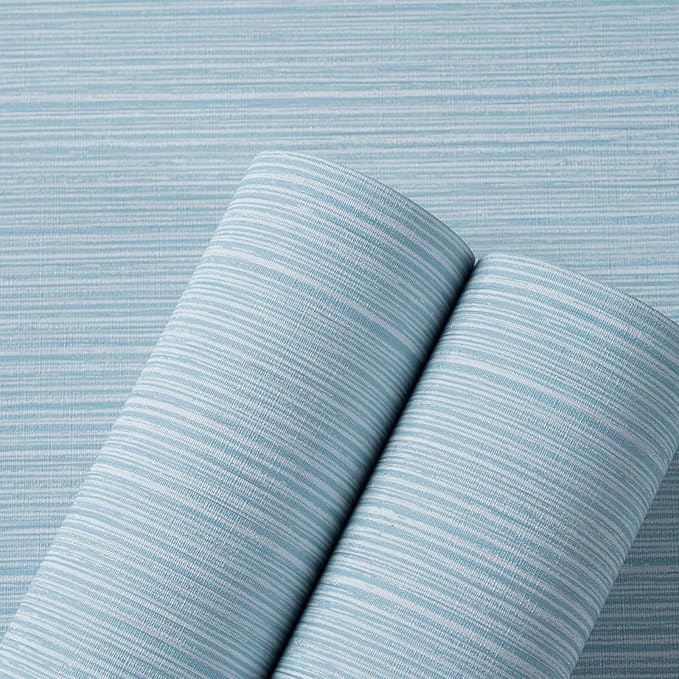 Grasscloth Textured Wallpaper Light Blue Linen Thick 24" X 394" Fabric Contact - Image 4