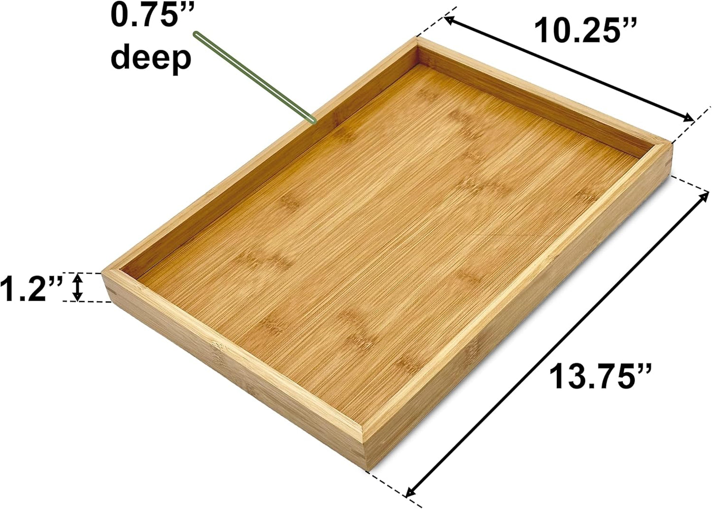 Bam & Boo (1-Pack) Natural Bamboo Rectangle Serving & Vanity Tray - for Kitchen, Bathroom, Countertop, Coffee Table (13.75" x 10.25" x 1.2")