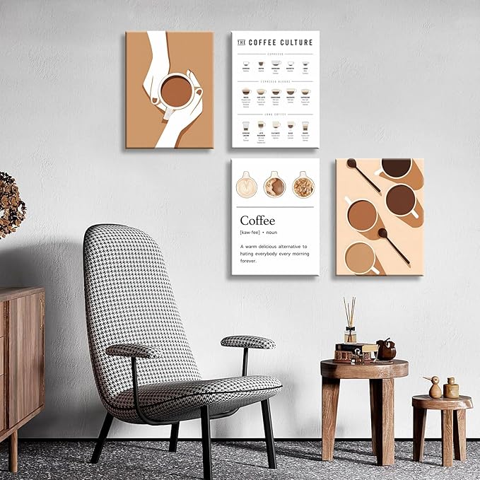 NCYEL 4pcs Modern Minimalist Coffee Wall Art Kitchen Coffee Shop Pictures - Image 3