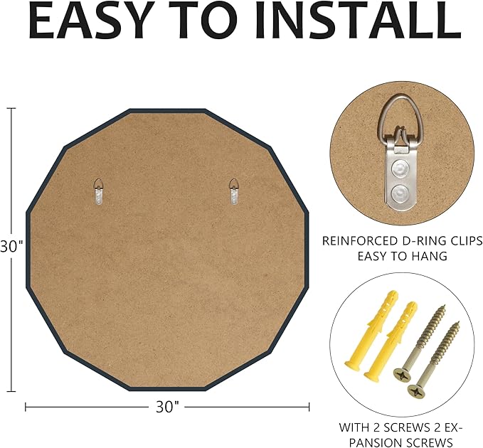 Bathroom Mirrors for Over Sink, Round Frameless Mirrors for Wall, 30x30 Inch - Image 5
