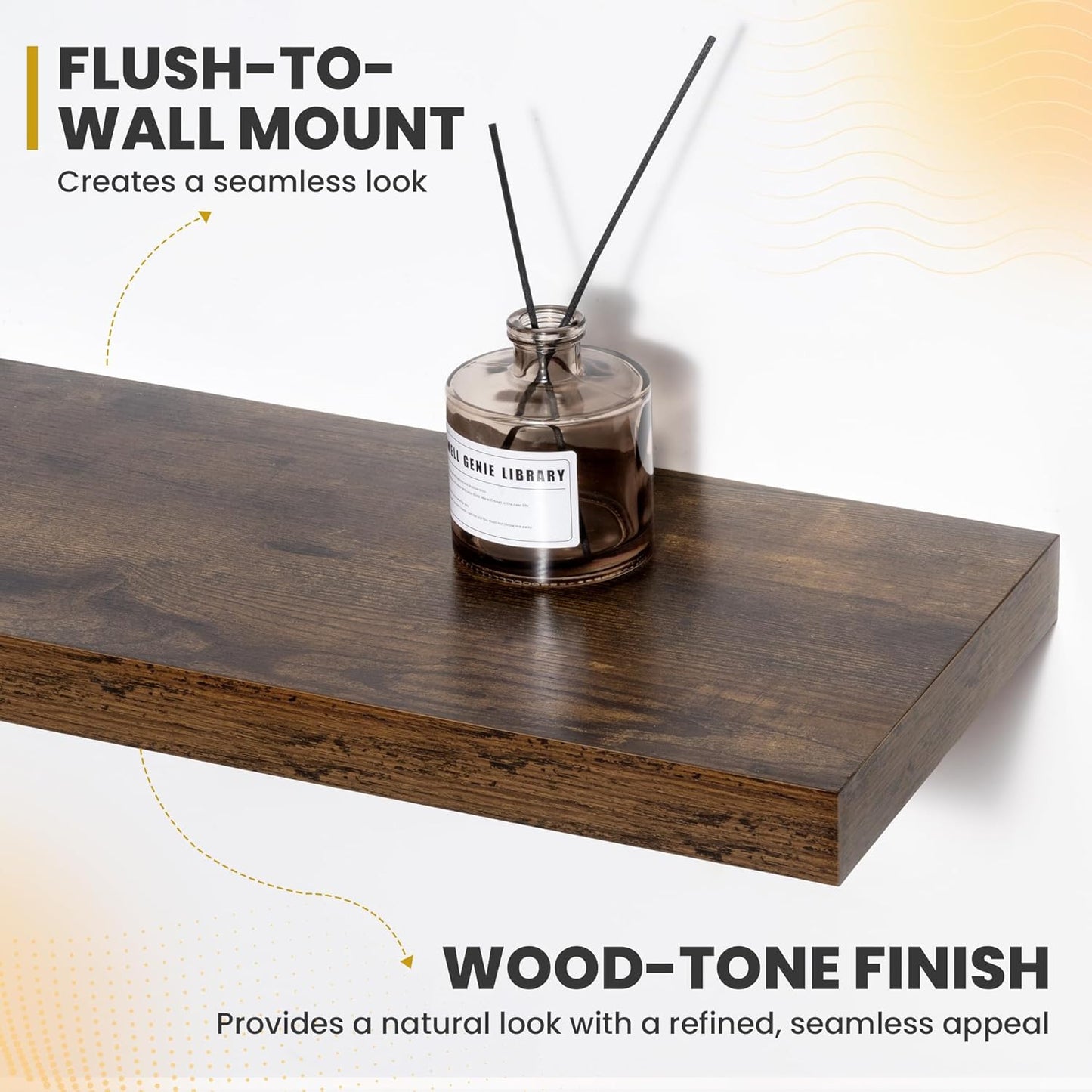 36 Inch Floating Shelves, 9.3" Deep Floating Shelf Wall Mounted, 36" Wall Shelves, Rustic Deep Bookshelf, Large Display Shelves & Storage Shelves for Bedroom, Living Room, Brown, Set of 2