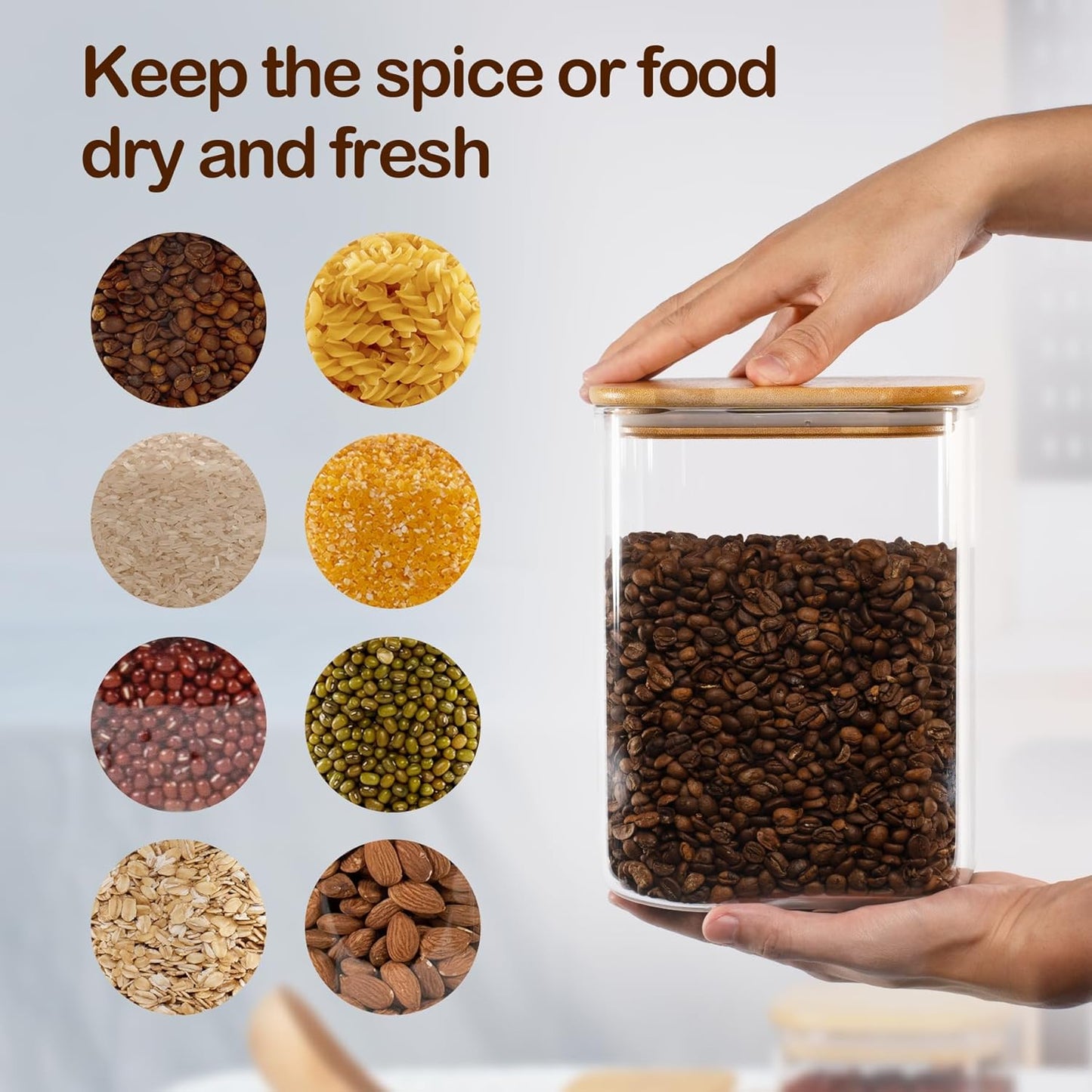 122oz 41oz Airtight Glass Square Storage Canister with Bamboo Lid Set of 2(3600ml*1 1200ml*1) Large Storage Container Gallon Glass Jars, for Sugar, Flour, and Coffee bean (with Black Lable)