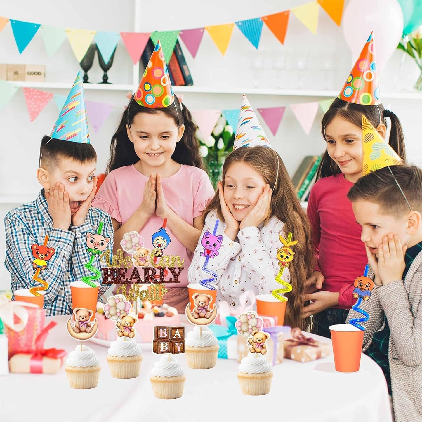 MEMOVAN Bear Baby Shower Cupcake Toppers 25pcs We Can Bearly Wait Cake Cupcake Topper Bear Cake Cupcake Decoration for Baby Girl We Can Bearly Wait Bear Theme Birthday Baby Shower Gender Reveal Party