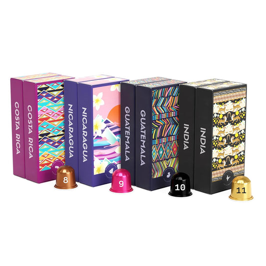 Atlas Coffee Club Espresso Pods Compatible with Nespresso Original– Dark Roast Variety Pack (80 Count)– Aluminum Capsules from Costa Rica, Nicaragua, Guatemala & India– Intensity 8-11