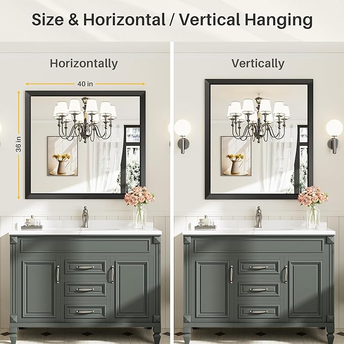 Briivue 40x36 Inch Black Bathroom Mirror - Image 6