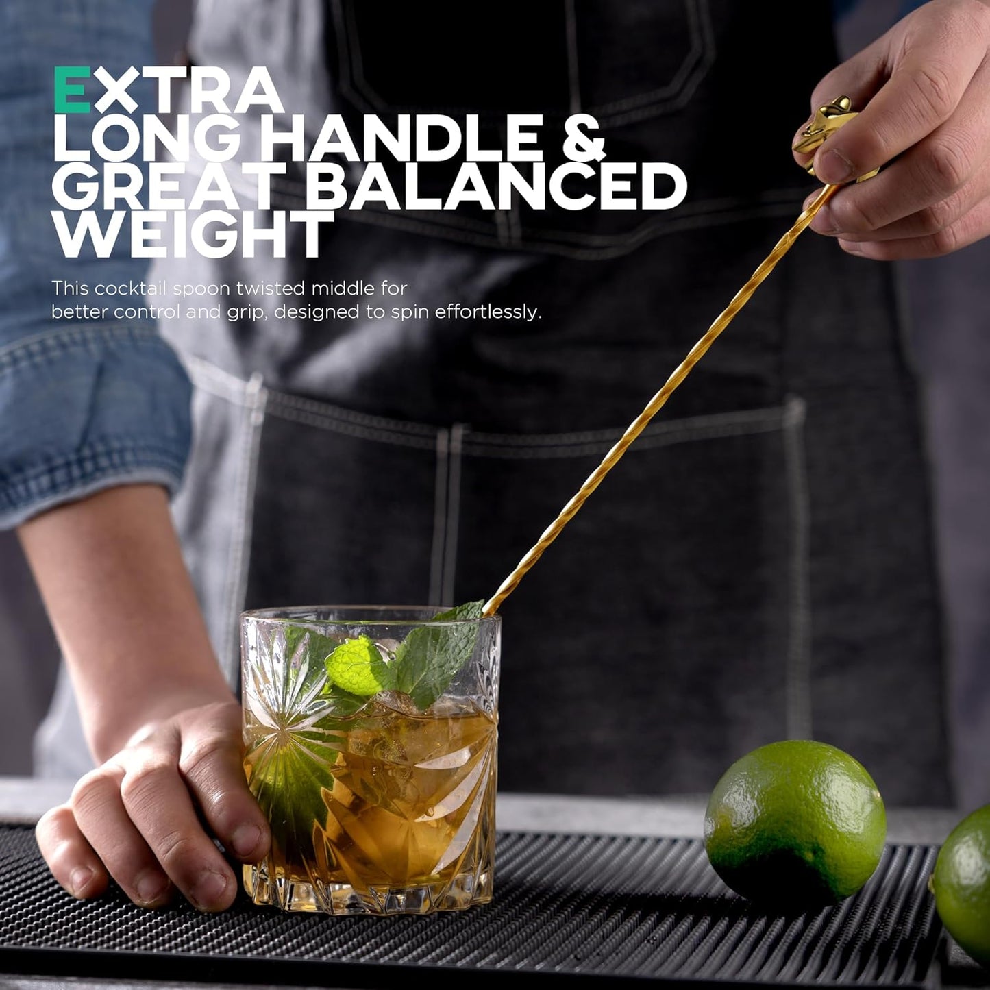 Homestia Gold 12-Inch Stainless Steel Cocktail Spoon with Elephant Bear Handle - Perfect for Mixing & Layering Drinks in Tall Cups, Bar & Shakers - Durable Long Handle Bar Stirrer, 2-Pieces