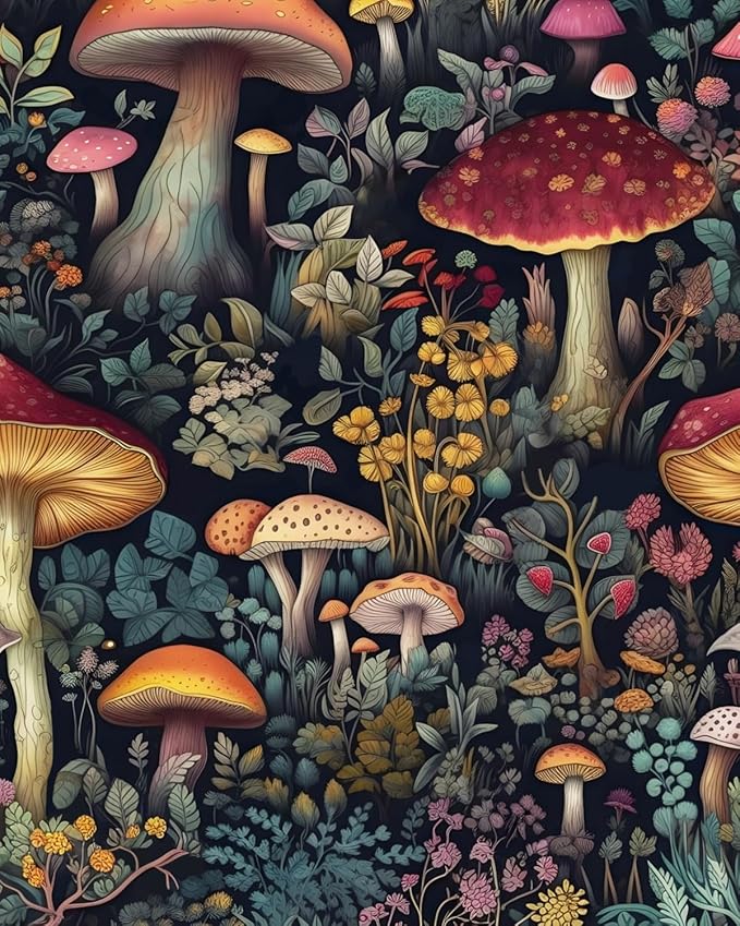 BOKEBEVE Mushroom Wallpaper Peel and Stick Floral Contact Paper Vintage Wall by BOKEBEVE