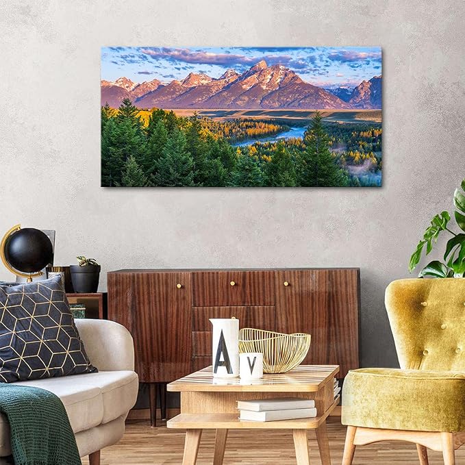 AIYISU Grand Teton Mountain Wall Art Sunset Nature National Park Posters Oxbow - Image 4