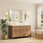TETOTE 55 x 30 Inch Bathroom Mirror, Brushed Gold Metal Framed Wall Mounted - Image 2