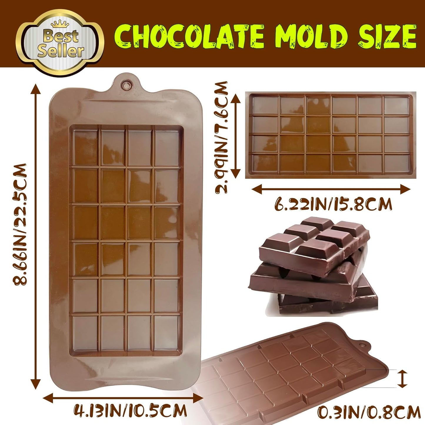 Break-Apart Chocolate Molds, Non-Stick Silicone Chocolate Bar Mold, Food Grade Candy Bar Mold, Perfect for Energy Bar, Cocoa Mini Bar - 4 Pack