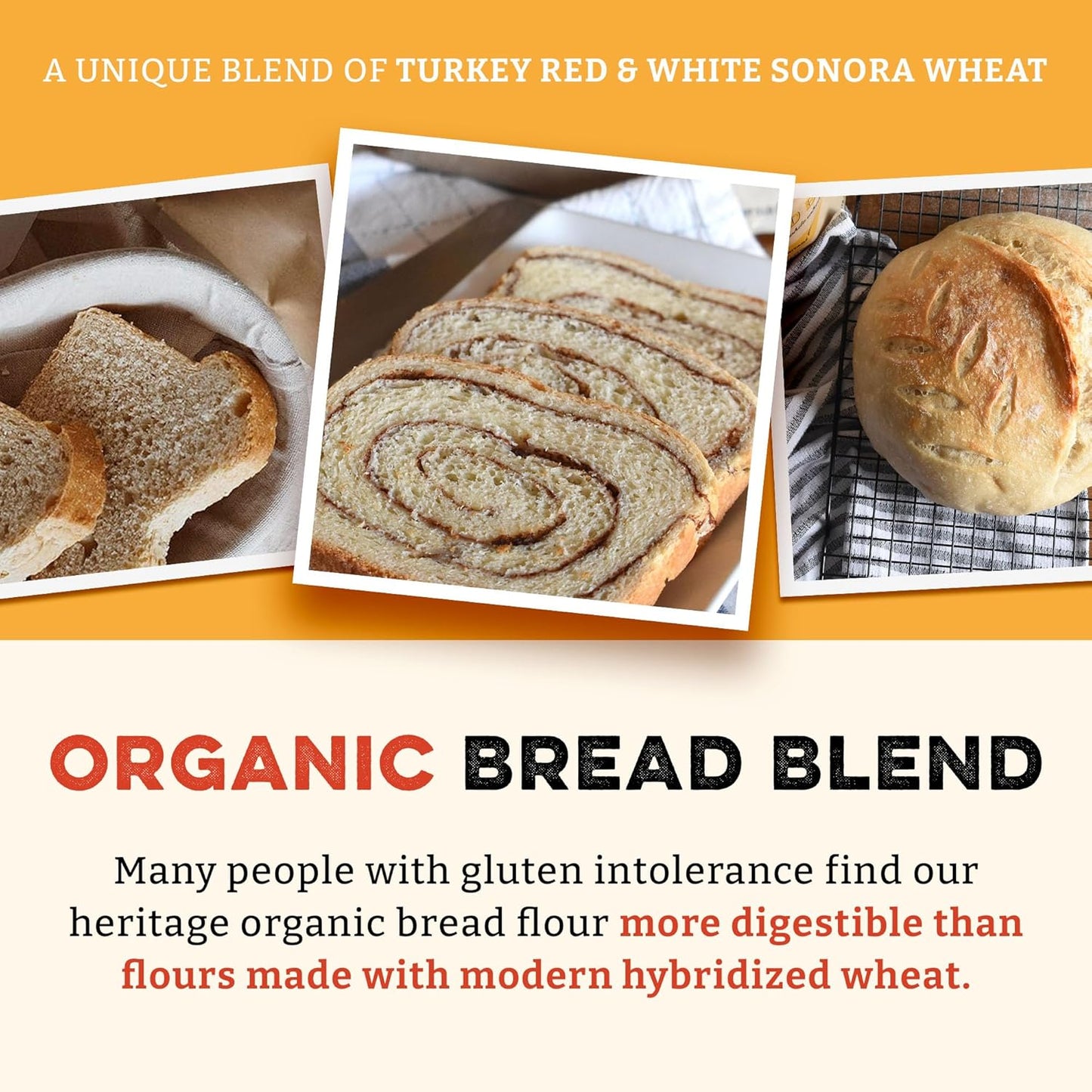 Sunrise Flour Mill Heritage Organic Bread Flour Blend - 2.0 lbs | Organic Unbleached Bread Flour Easy to Digest with Less Bloating | High Protein for Superior Baking | Smooth, Nutty Flavor