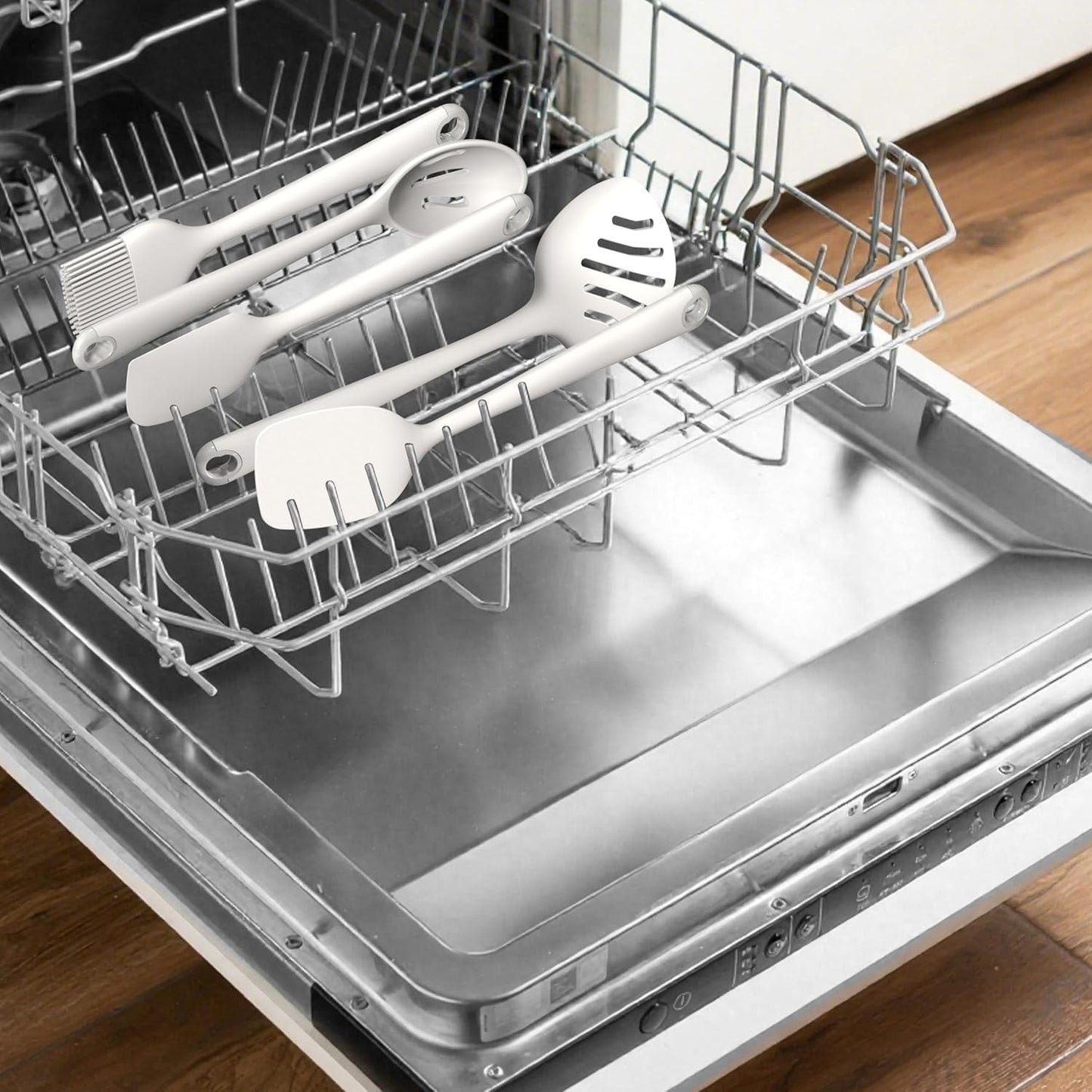 Thickened Silicone Kitchen Utensils Set, 600°F Heat Resistant Silicone Cooking Utensils, Spatula, Spoon, Whisk, Tongs, Kitchen Gadgets for Nonstick Cookware, Dishwasher Safe BPA Free (Cream White)