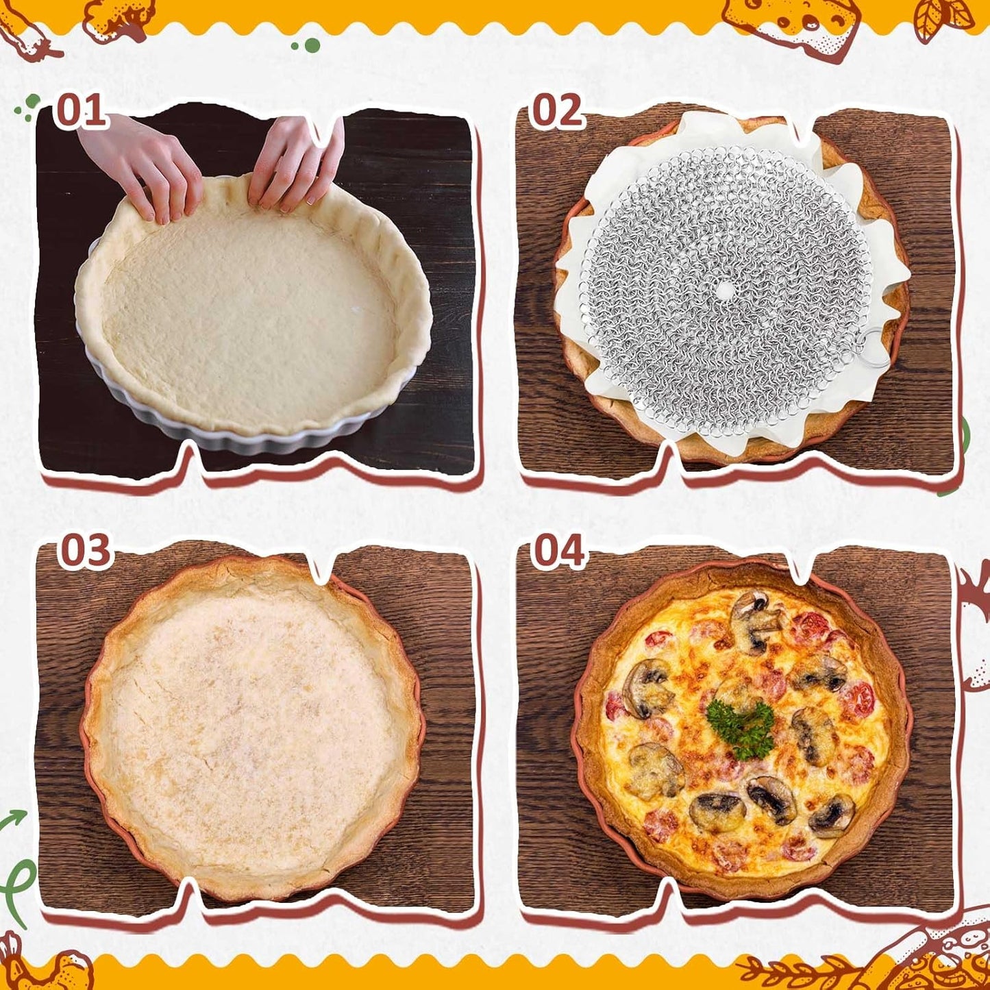 Patelai 1 Pcs Stainless Steel Pie Weights for Baking Universal Fit Pie Weight for 7-10 Inch Pies Round Metal Pies Weights Chain Dishwasher Safe Durable Blind Baking Dough Cooking Pastry (8 Inch)