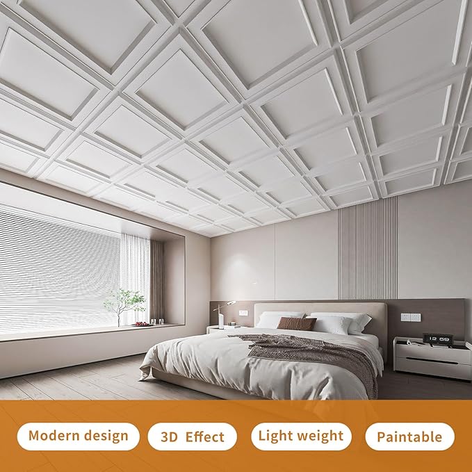 WOWSTAR 24-Pack 24"x24" PVC Drop Ceiling Tiles, Waterproof Glue up Ceiling - Image 3