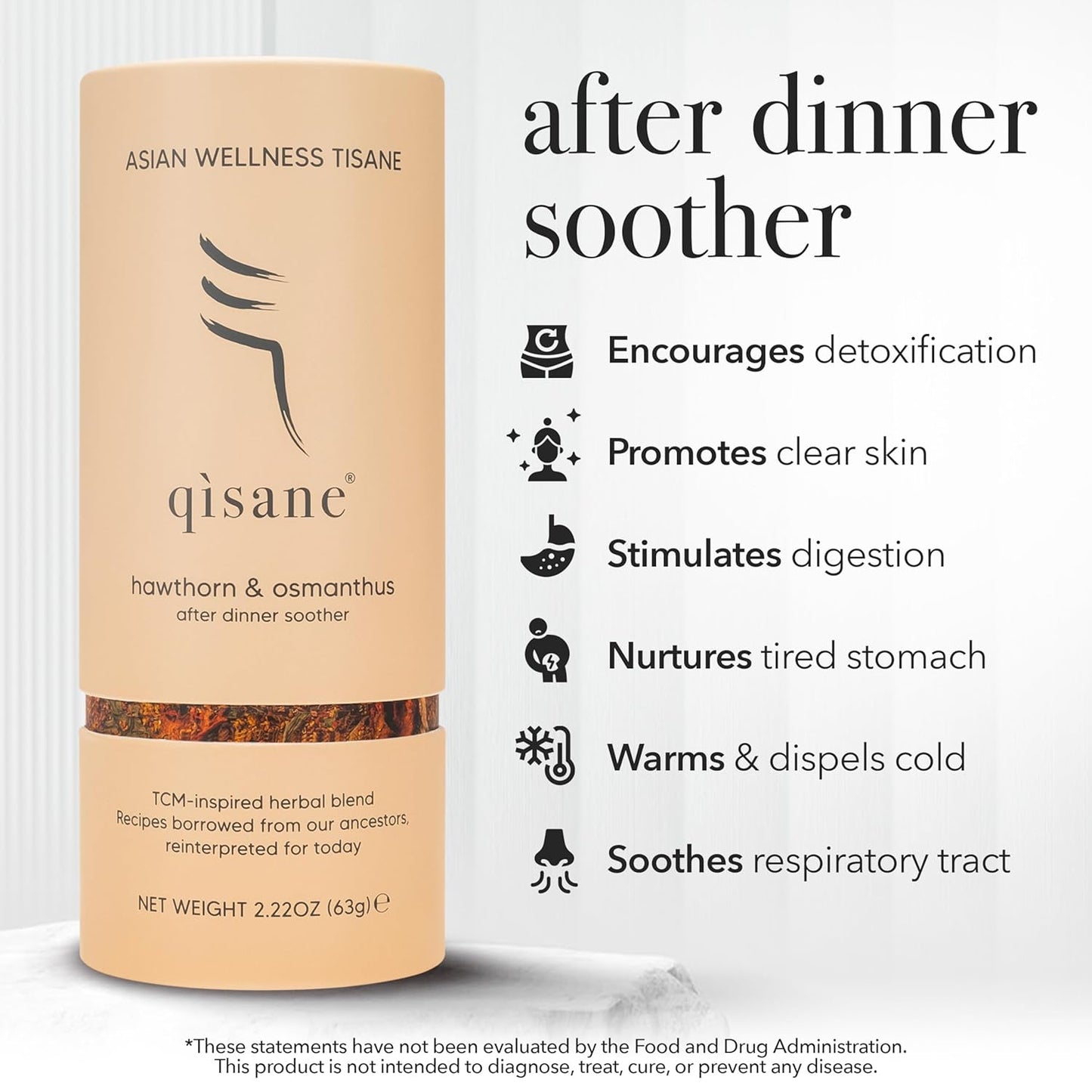 qìsane Hawthorn Berry Tea Bags with Osmanthus Flower - Dried Hawthorn Berries, Osmanthus Plant, Lemongrass & Ginger Loose Leaf Tea to Help Support Digestion & Easy Breathing - 10 sachets (~30 cups)