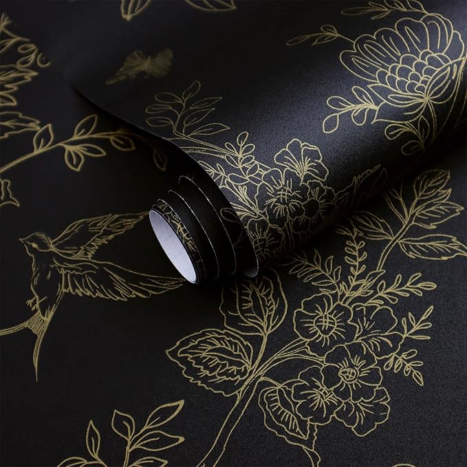 Froluya Black and Gold Wallpaper Peel and Stick Wallpaper 17.7"x393.7" Vintage - Image 6
