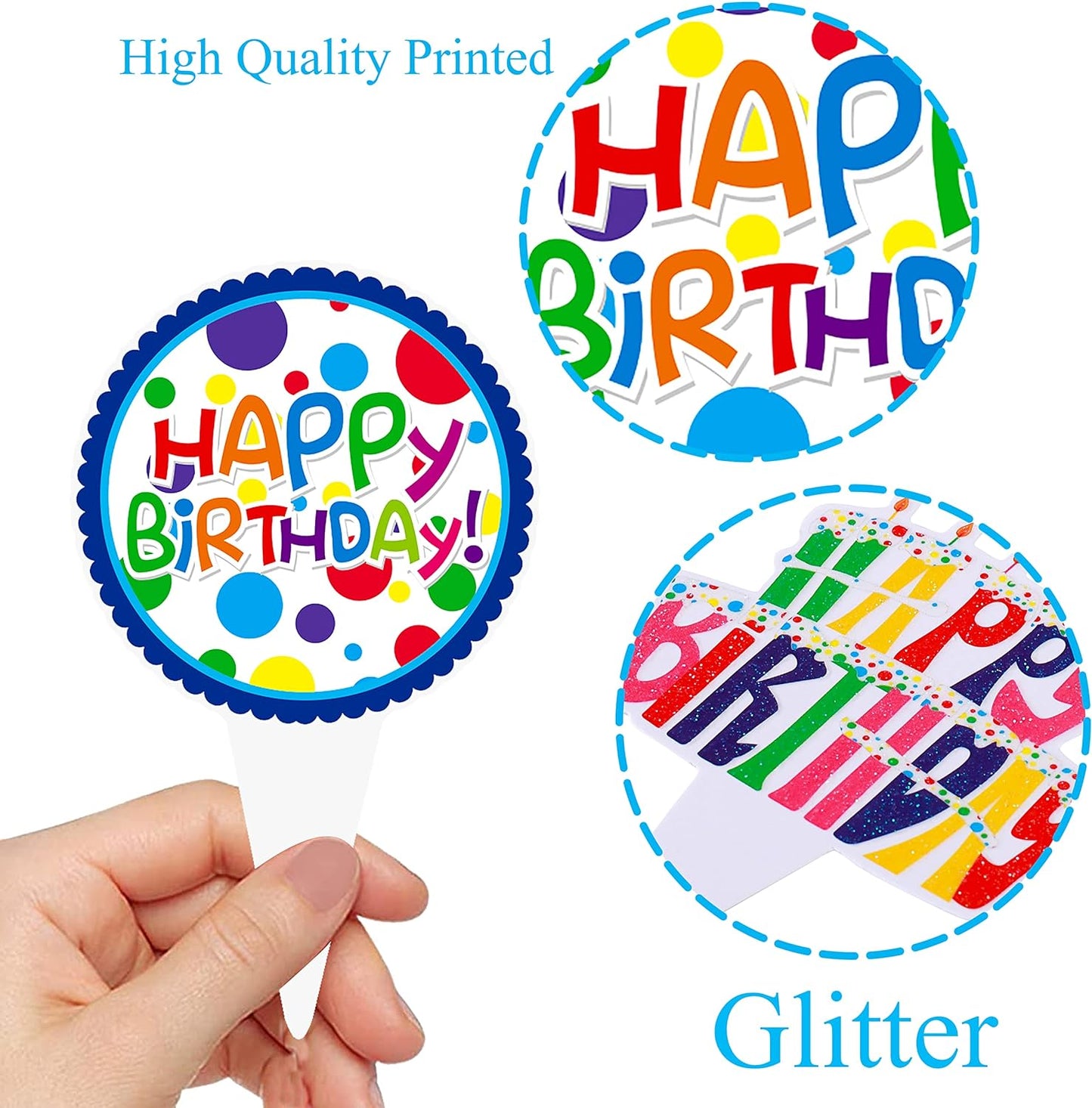 48pcs Happy Birthday Cupcake Toppers Colorful Birthday Cupcake Picks Decorations for Boy Girl Birthday Party Supplies