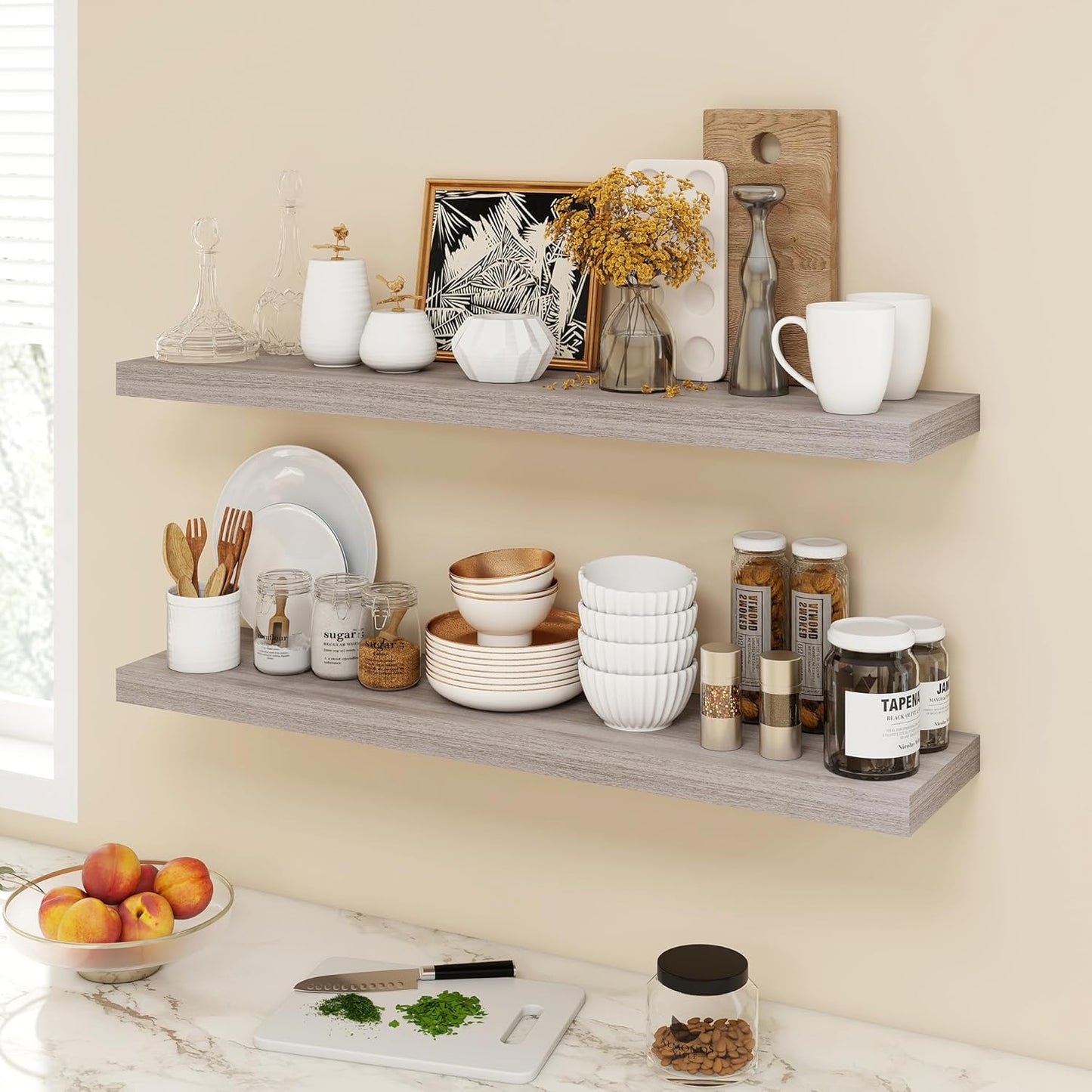 40 Inch Floating Shelves, 9.3" Deep Floating Shelf Wall Mounted, 40" Wall Shelves, Rustic Deep Bookshelf, Large Display Shelves & Storage Shelves for Bedroom, Living Room, Gray, Set of 2