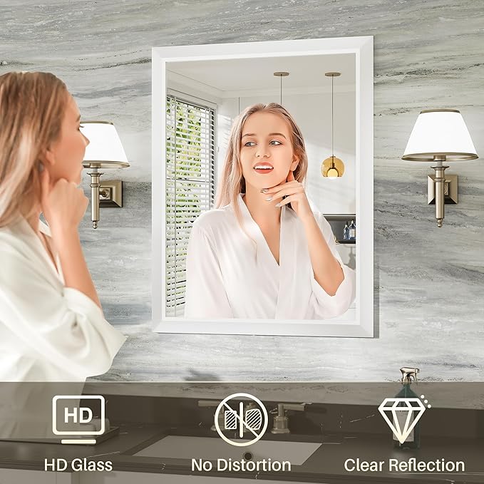 36x30 Inch White Bathroom Mirror - Image 5