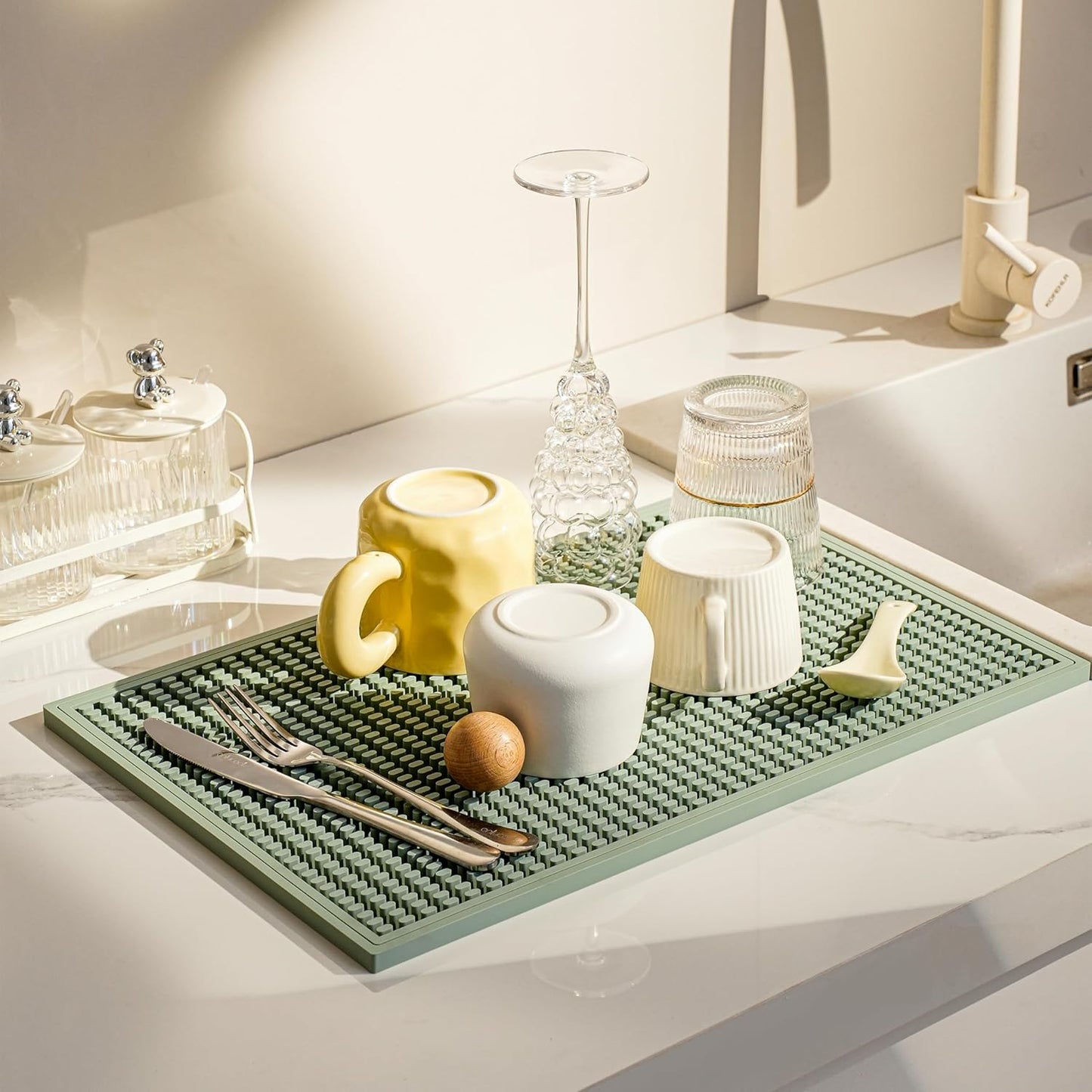 2 Pack Bar Mat, Home Bar Tool Drying Mats, Bar Accessories for The Home Bar Set 18''x12''（Green） for Bars, Outdoor Camping, Bar for Home