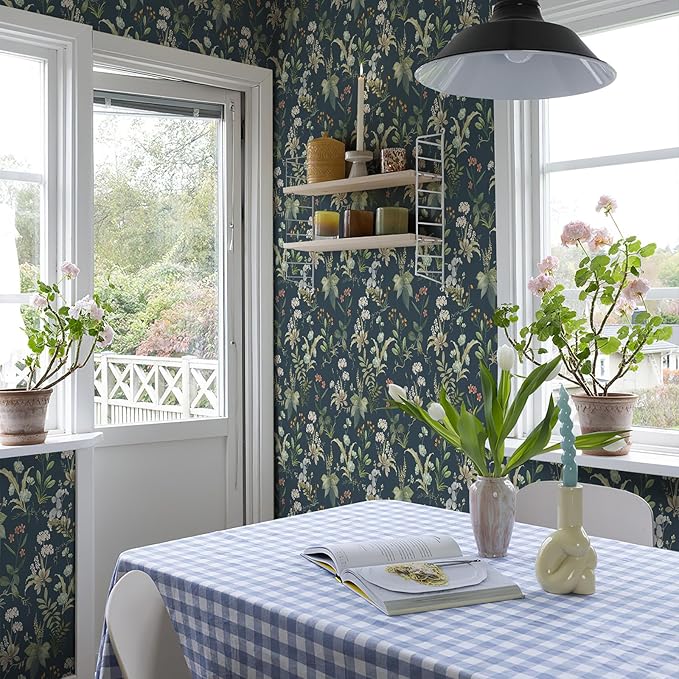 Simon&Siff Vintage Peel and Stick Wallpaper Blue Floral Wallpaper Wildflowers - Image 5