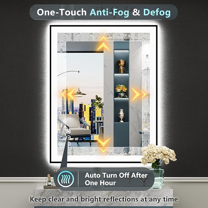 28x32 Black Framed LED Bathroom Mirror - Image 6